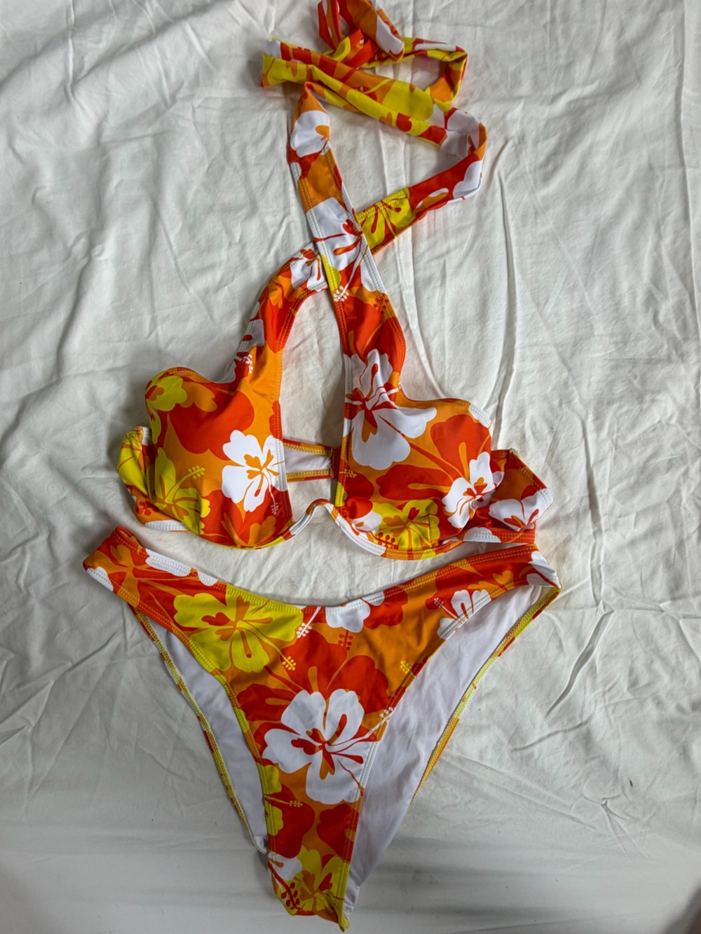 Tropical Floral Two-Piece Bikini Set in Orange & Yellow
